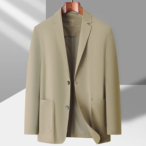 Mäns kostymer Blazers Boutique Men's Fashion Casual Sunscreen Ice Silk Elastic Gentleman Solid Color Traceless Korean Version Breattable Host Blazer 230725