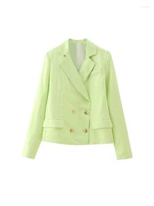 女性のスーツ2023春のレジャーファッションユニークなポロカラー長袖ポケットデコレーションソリッドカラーダブル胸肉スーツ