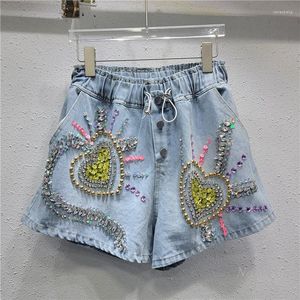 Women's Jeans 2023 Summer Exquisite Rhinestone Beaded Sequins High Waist Slimming Wide-Leg Denim Shorts Womans Pants