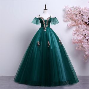 100%real dark green embroidery ball gown Medieval Renaissance Sissi princess dress Victorian Marie Belle Ball medieval dress236A