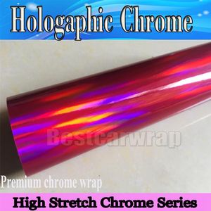 Rose Pink Chrome Holographic Vinyl Film car Wrap Covers with Air bubble Rainbow Chameleon Chrome covering Foil 1 52x20m Roll 339g