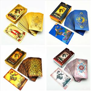 Atividades de jogos ao ar livre 1 baralho de cartas de tarô de plástico à prova d'água durável Rider Waite Gold Black Blue Cards Divination With Guide Book L742 230725