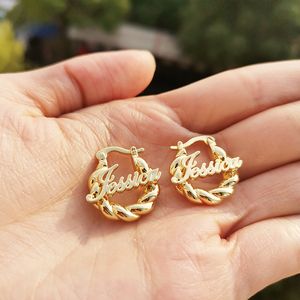 Hoop Huggie 18mm Custom Name Earrings Customize Name Earrings for Children Gifts for children Thick fried dough twist Earrings 230725