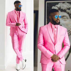 Hot Pink Men Wedding Tuxedos One Button Classic Fit Custom Made Groom Prom Wear Pants Suits 2 Pieces