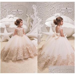 Flower Girls 'Dresses Princess Girls With Bow Backless Lace Applique Long Floor Communion Dress for Party Drop Delivery Events Kids Fo Dhyjt