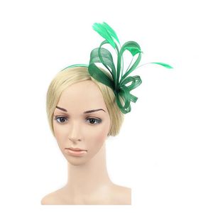 Шляпы модные и красивые зеленые перья голова цветочная сетчатая сетка