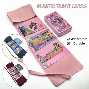 Outdoor Games Activities 1 Set Plastic Tarot Cards Pink Blue Black With Cloth Storage Bag Waterproof Durable Divination English Guide Book L743 230725