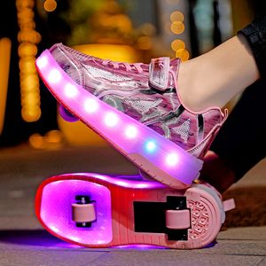 Bambini Led Light Ricarica USB Bambini Sneakers a due ruote per ragazzi Ragazze Tacchi Pattini a rotelle Scarpe sportive volanti Casual all'aperto