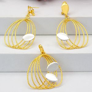 Necklace Earrings Set Women Pendant 24K Gold Plated Copper Dubai African Nigeria Bride Jewellery For Wedding Party Girls Gifts