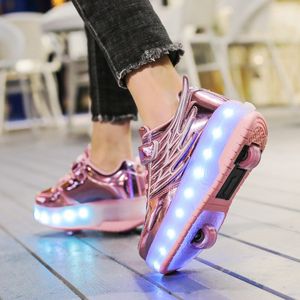 Sapatos de patins para crianças meninos meninas 2022 moda casual jogos de esportes 2 rodas com tênis botas de asas iluminadas por led