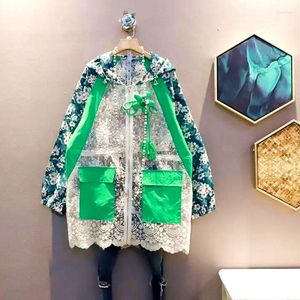 Kurtki damskie Kobiety Bluzy Sumne swobodne kwiatowe wydrukowane luźne z kapturem z kapturem patchwork z koronką koronką oversize płaszcz Korean Style NZ73