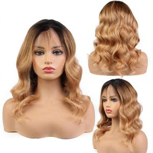 Honey Blonde Ombre Human Hair Wigs Body Wave Full Lace Wigs Virgin Brazilian Wavy Glueless Lace Front Wig Two Tone Color＃1B＃272717