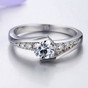 Cubic Zircon Engagement Ring Romantic Fine Jewelry Pure White Gold Color Tibetan Silver Wedding Band Gift for Women