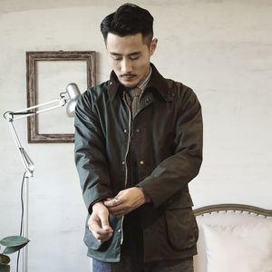 Herrenjacken Frühling Asiatische Größe Super Qualität Retro gewachste Leinwand Baumwolle Stilvolle wasserdichte Jacke Varsity Herrenmäntel 230726