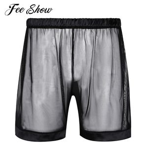 Черные мужские нижние шорты горячие шорты для сна, прозрачная сетчатая сетка Сексуальные шорты для мужского отдыха.