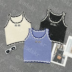 Womens Knitted Tanks Letter Beaded T Shirt Ladies Camisoles Underwear Girls Cropped Tops Clothing