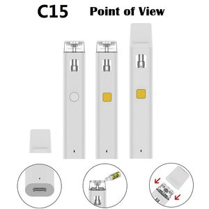 Canetas de vape descartáveis de imini c15 e cigarros e kit de partida de bateria de 300mAh de 300mAh 1ml 2ml E-cig Vapes cartuchos vazios 1 grama 2g Carrinhos de óleo Tipo-C Tipo-C carregamento USB de carregamento USB