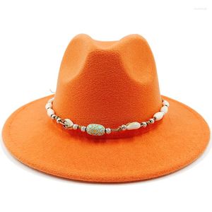 Berets Orange Fedora Hat Transport Bead Accessy Short Brim Soft Solid Color Jazz Classic Men Men