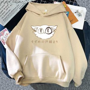 Kadın Hoodies Sweatshirts Suzume Hayır Tojimari Hoodie Kadın Estetik Grafikleri Kawaii Cat Hoodie Unisex Sonbahar Kış Animasyonu Hoodie Sweater Hoodie Z230726