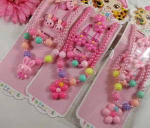 Kids gift jewelry set girl pearl beads cartoon pendants necklace bracelet ring clip hairband Sets Christmas Party Favor bag ZZ