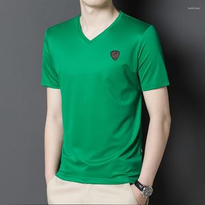 Camisetas masculinas verde para homens vestido de verão roupas elegantes tamanho grande blusa solto macio confortável camiseta homem rosa top roupas elásticas