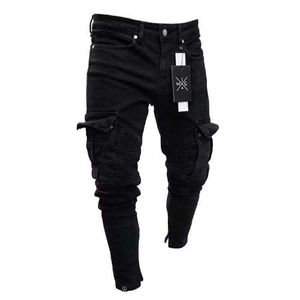 Designer 19SS Mens Designer Jeans Black Ripped Hål Design Jean Pencil Pants Pockets Hommes Pantalones305U