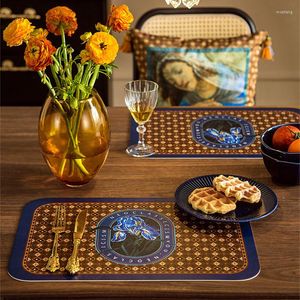 Bord mattor Oljemålning Series Dinner Pad 2st/Pack Leather Placemates Heat Resistant Washable Designer Floral Iris Home Decoration Luxury