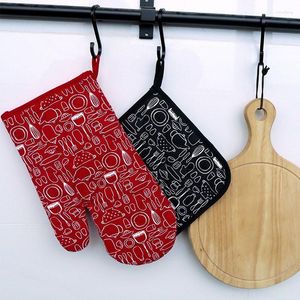 Table Mats 1Pc Red Black Tableware Pattern Cotton Heat Resistant Home Kitchen Baking Insulation Pad Microwave Glove