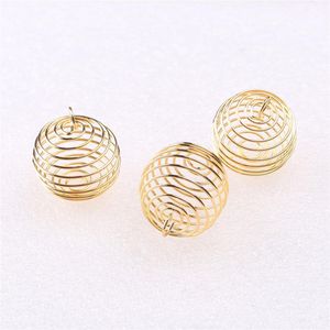 100 pçs faça você mesmo gaiolas de contas em espiral de ouro pingentes achados de joias componentes de joias artesanais amuletos 15x14mm 25x20mm 30x25mm268j