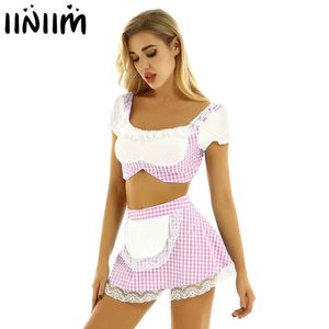 Seksi Set Kadınlar Güzel İskoçya Okul Kız Cosplay üniforma Yetişkin Bebek Maid Short Rok Kıyafet Sissy Babydoll Lolita Rol Oyunu Cos207p