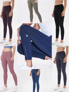 Lu yoga leggings tasche laterali a vita alta pantaloni da yoga da donna tinta unita sport abbigliamento da palestra leggings elastici fitness lady allenamento completo collant completo