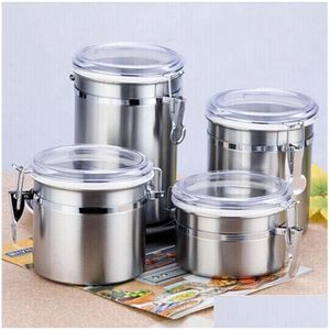 Food Jars Canisters Stainless Steel Sealed Canister Coffee Flour Sugar Container Holder Cans Pots Storage Bottles Jar Transparent Er Otmyr