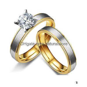 Solitaire Ring Stainless Steel Diamond Couple Rings New Women Engagement Mens Fashion Jewelry Drop Delivery Dhz5C