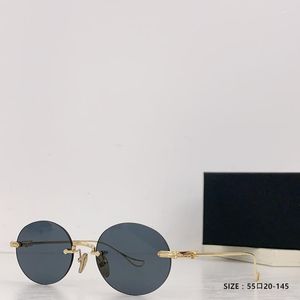 Sonnenbrille 2023 Retro rund rahmenlos Blau Spiegel Gold Metall Herrenbrille Damen Hochwertiges Geschenk