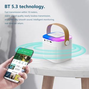 Microfones Y1 Mini Microfone Família Máquina de Karaokê Som Estéreo RGB Luz Colorida Cantando Karaokê Alto-falante Compatível com Bluetooth 5.3 230725