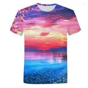 Męskie koszule T-Shirt T-shirt nadmorski wzór krajobrazu wolny w stylu plażowym druk 3D Naturalny