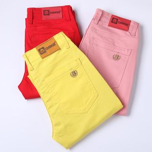 Blazers 2022 Yeni Erkekler Kot pantolon Klasik Stil Moda Pembe Kırmızı Sarı Slim Fit Düz Denim Pantolon Erkek Marka Pantolon