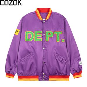 Mens Jackets High Street Vintage Baseball Jacket Men Streetwear Letter Brain Wings broderi Autumn Winter Cotton Varsity Purple 230726