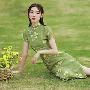 Etniska kläder 2023 Orientalisk förbättrad Qipao kinesisk nationell blomstertryck vintage klänning cheongsam elegant bankett kväll vestido