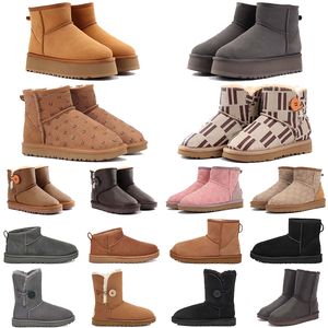 Avustralya Avustralya Klasik Marka Mini Snow Uggs Botlar Kış Kadın Erkekler Kahverengi Ayak Bileği Kürk Tam Kabarık Kürklü Saten Yün Koyun Derili Gerçek Deri ABD 585401