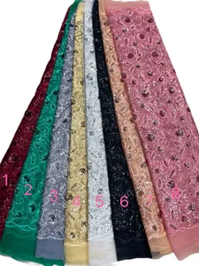 KY-6005 Donne Occasioni Festa Nigeriano Paillettes Tulle Tessuto di Pizzo Ultimi 5 Iarde Panno Netto Ricamo Qualità Premium Abito da Sera Femminile Vestito Africano Estate 2023