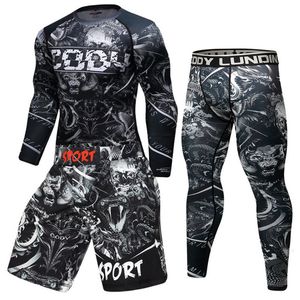 Fatos de treino masculino Conjunto de kickboxing esportivo para homens Calças justas para homens Mangas compridas Fitness Rashguard Conjunto de roupas de treino 230725