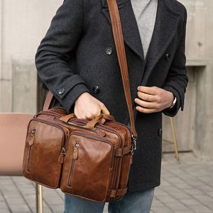 Briefcases Briefcase Handbags Travel Genuine Messenger Fit Bag Man Document Cowhide 14 Leather Men Tote Inch Laptop Business