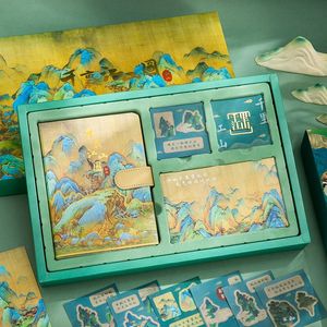 중국 스타일 수천 마일의 강과 산 노트북 세트 선물 상자 고대 스타일 메모장 노트북 안부 핀 선물