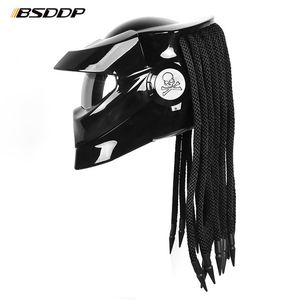 Predator Fiber Glass Motorcycle Helmet Full Face Iron Warrior Man فريدة من نوعها فريدة من نوعها خوذة مع LED SPOTLIGHT2494