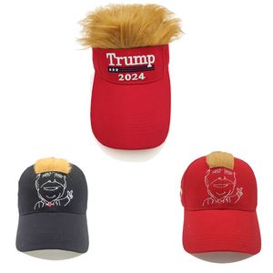 Trump 2024 Embroidery Hat With Hair Baseball Cap Trump Supporter Rally Parade Cotton Hats