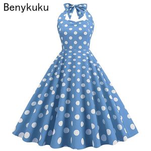 T-Shirt Sexy Retro Yellow Polka Dot Halter Dress Audrey Hepburn 50s 60s Vintage Dress Gothic Pin Up Rockabilly Dress Womens Clothing