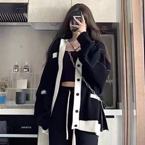 Women's Knits Tees Chic Vintage Solid Knitted Cardigan Preppy Cute Button Up V Neck Long Sleeve Coat Autumn Y2K Elegant High Street Sweater Women 230725