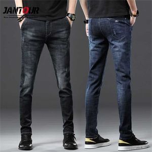 Mäns Jantour Cotton Men Jeans Lace Up Denim Black Pants Skinny Slim Hip Hop Sportswear Elastic Midje Male Byxor 210318 L230726