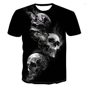 Camisetas masculinas Horror Skull Graphic Shirt Trend Men Summer Punk T-shirt Manga Curta 3D Impresso Tees Tops Tecido de Malha Respirável Camiseta Masculino